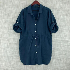 Eddie Bauer Linen Dress Mini Womens L blue 2154